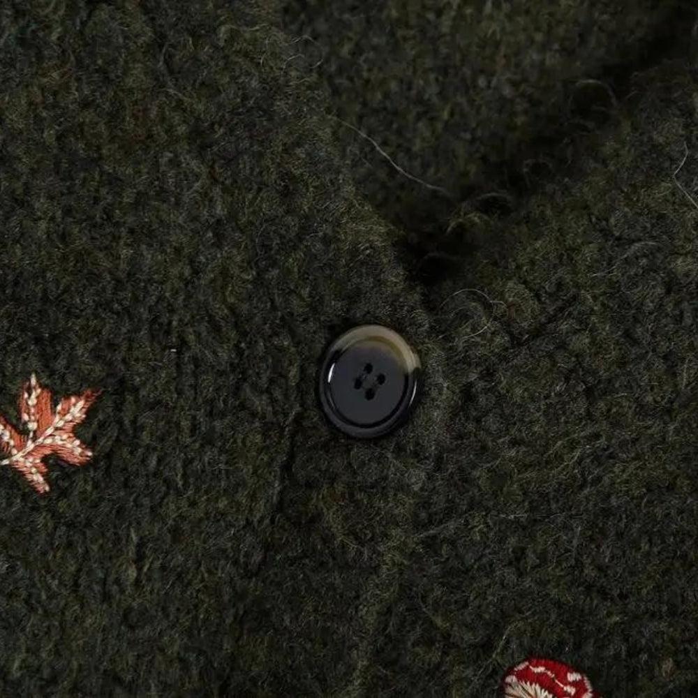 Goblincore Leaf Embroidery Cardigan - KAYSMAR
