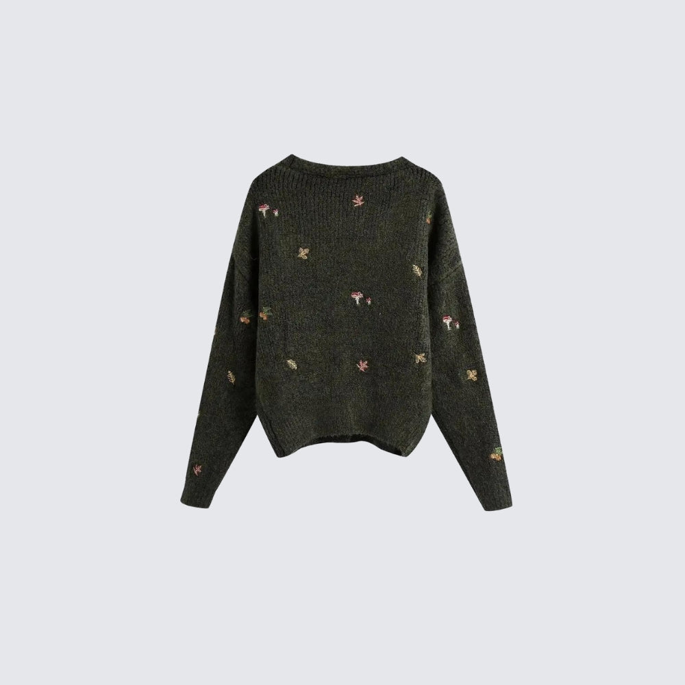 Goblincore Leaf Embroidery Cardigan - KAYSMAR