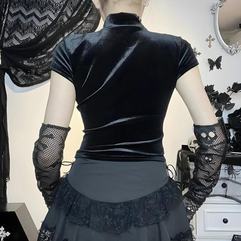Goth Cross Cut Out Velvet Top - KAYSMAR
