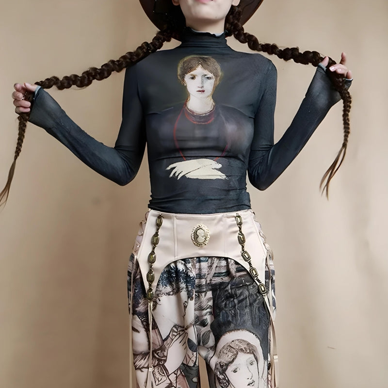 Goth Dark Female Figure Mesh Top - KAYSMAR