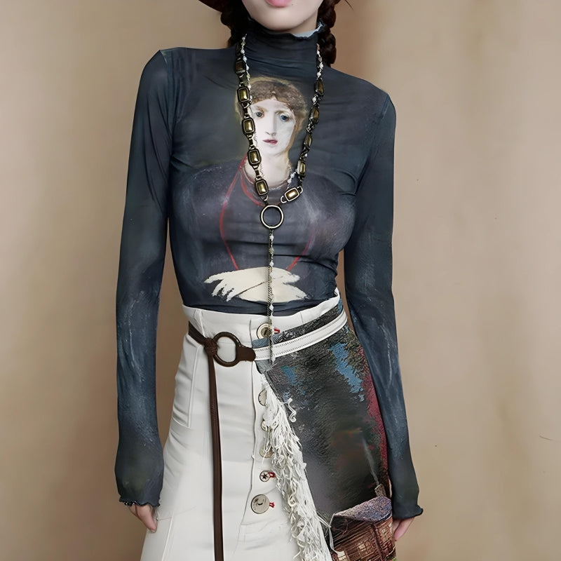Goth Dark Female Figure Mesh Top - KAYSMAR