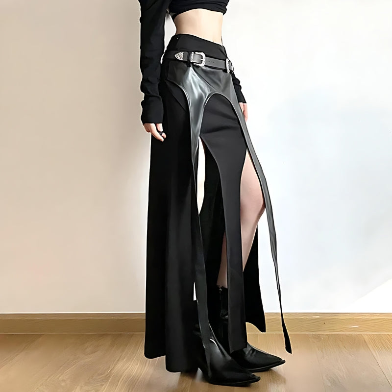 Goth Double Slit Maxi Skirt - KAYSMAR