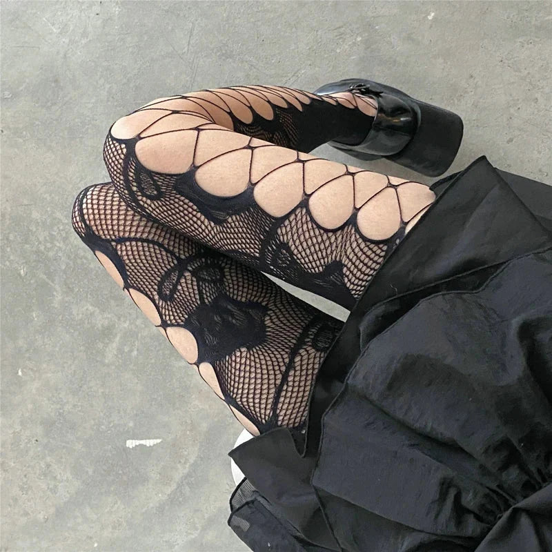 Goth Rose Fishnet Tights - KAYSMAR