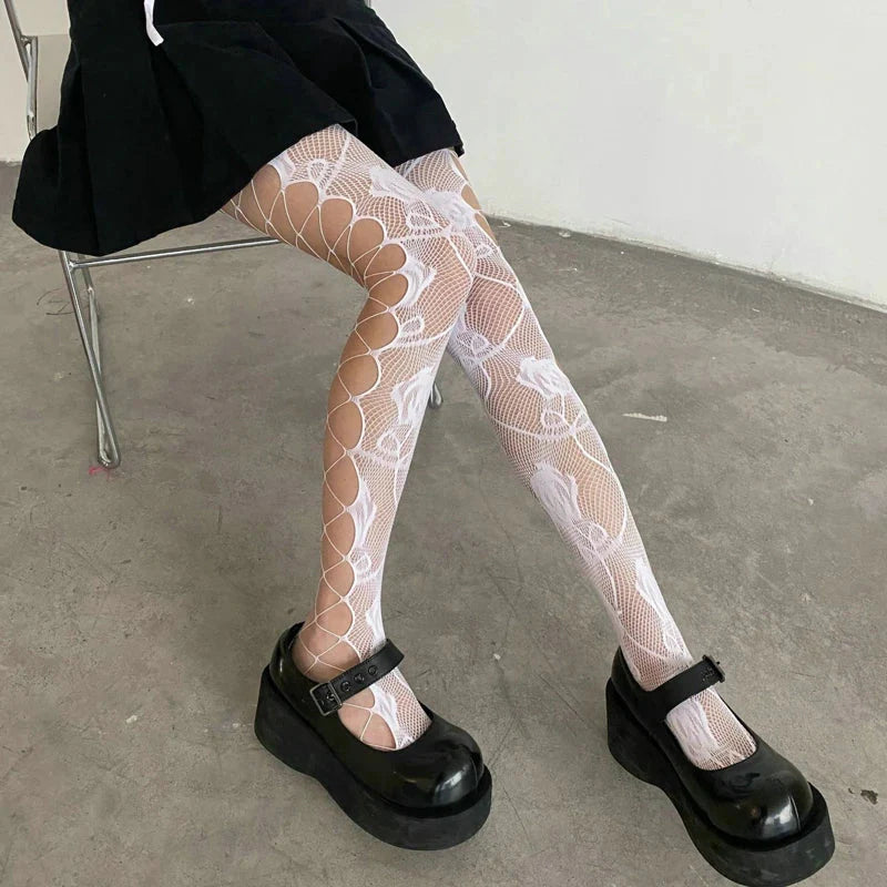 Goth Rose Fishnet Tights - KAYSMAR