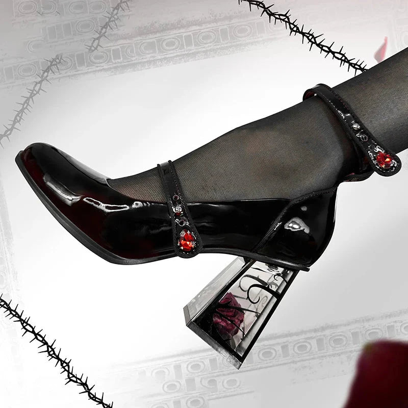 Goth Rose Mary Jane High Heels - KAYSMAR