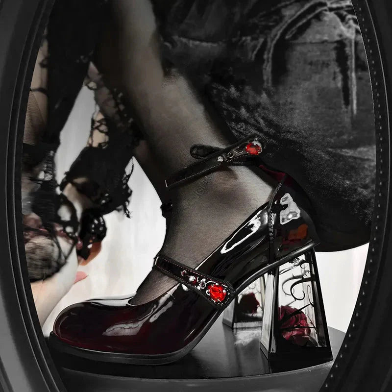 Goth Rose Mary Jane High Heels - KAYSMAR