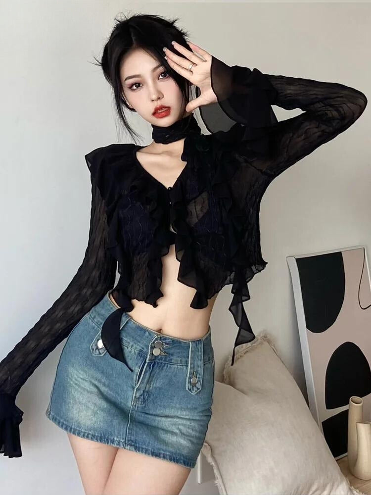 Goth Sheer Ruffled Blouse - KAYSMAR