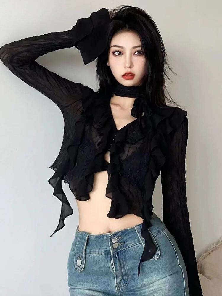 Goth Sheer Ruffled Blouse - KAYSMAR