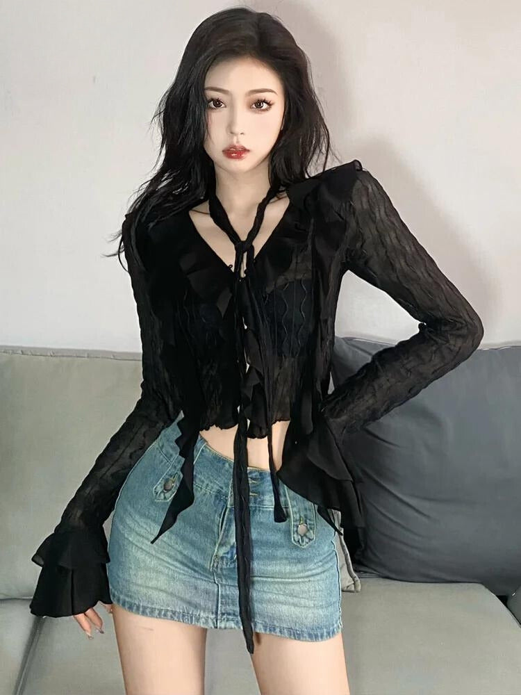 Goth Sheer Ruffled Blouse - KAYSMAR