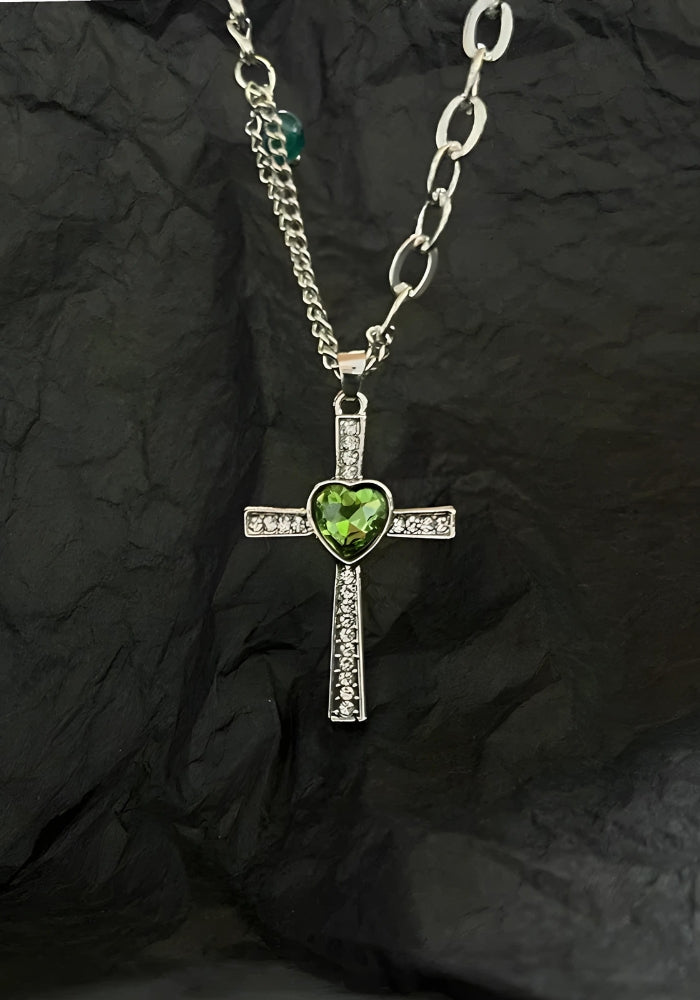 Goth Shiny Heart Cross Necklace - KAYSMAR