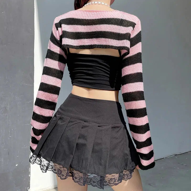 Goth Striped Knitted Shrug Sweater - KAYSMAR