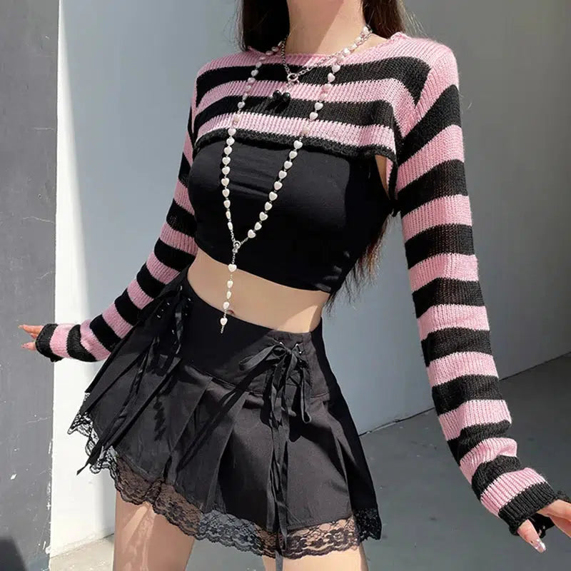 Goth Striped Knitted Shrug Sweater - KAYSMAR