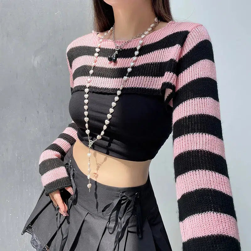 Goth Striped Knitted Shrug Sweater - KAYSMAR