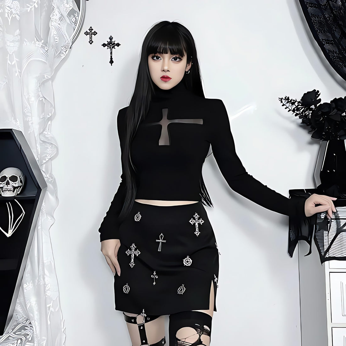 Goth Cross Cut Out Top - KAYSMAR