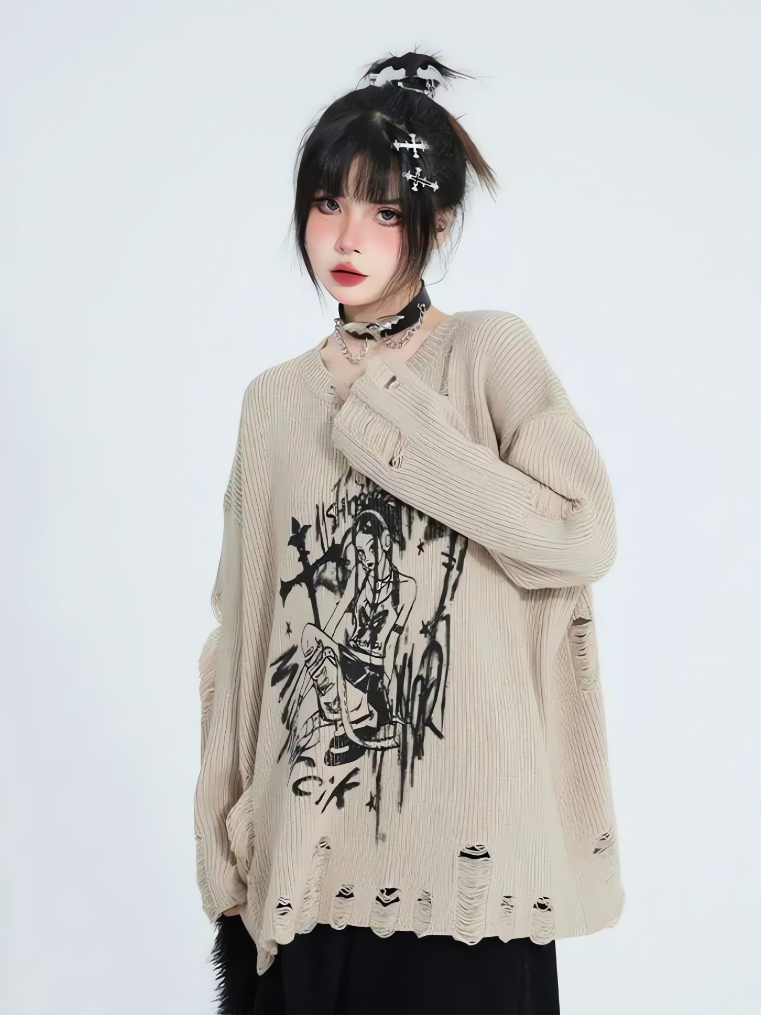 Goth Distressed Sweater - KAYSMAR