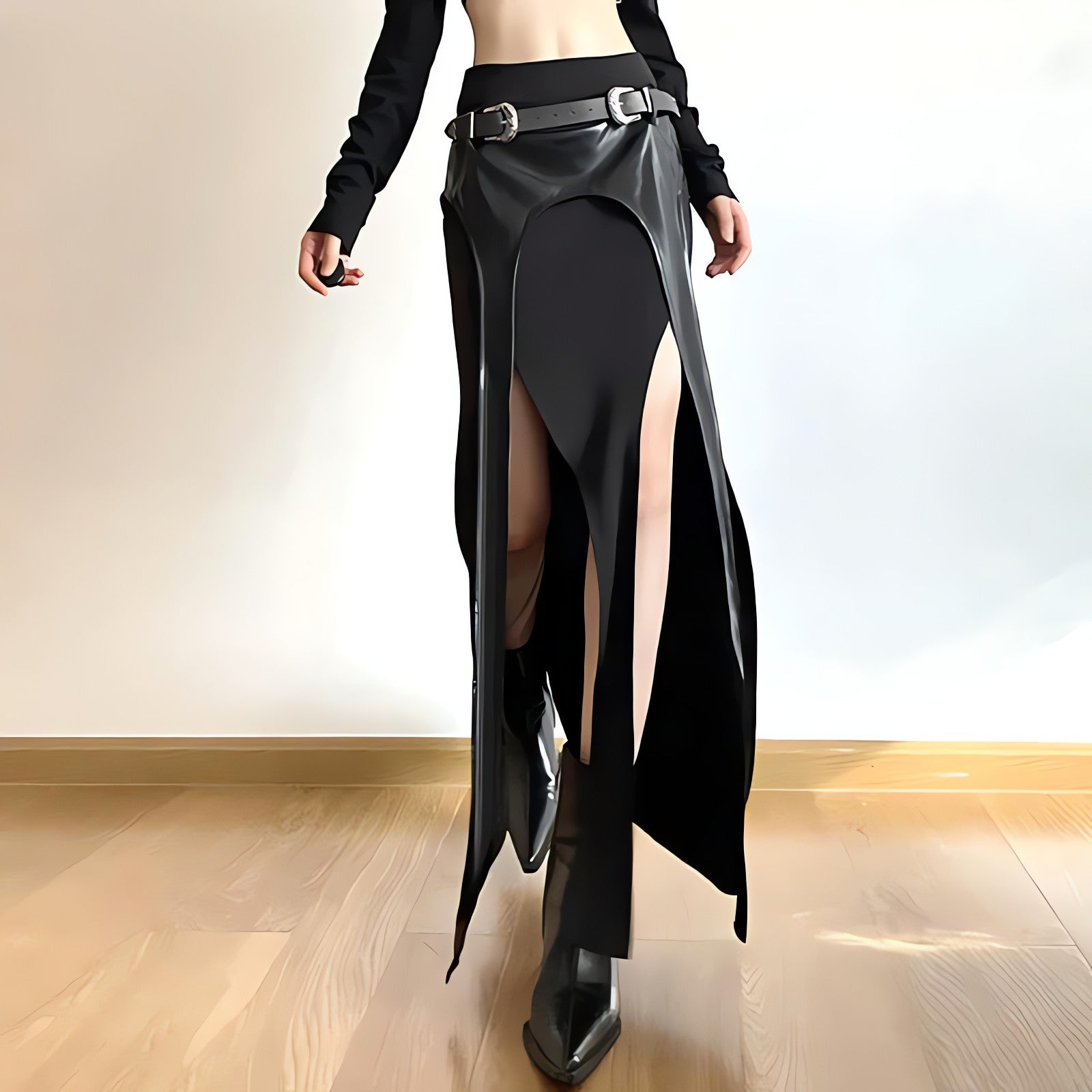 Goth Double Slit Maxi Skirt - KAYSMAR