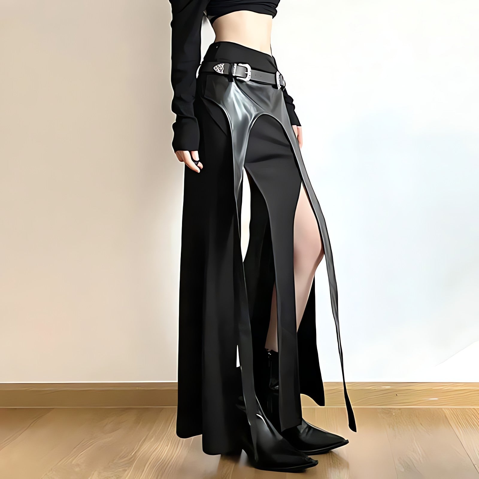 Goth Double Slit Maxi Skirt - KAYSMAR