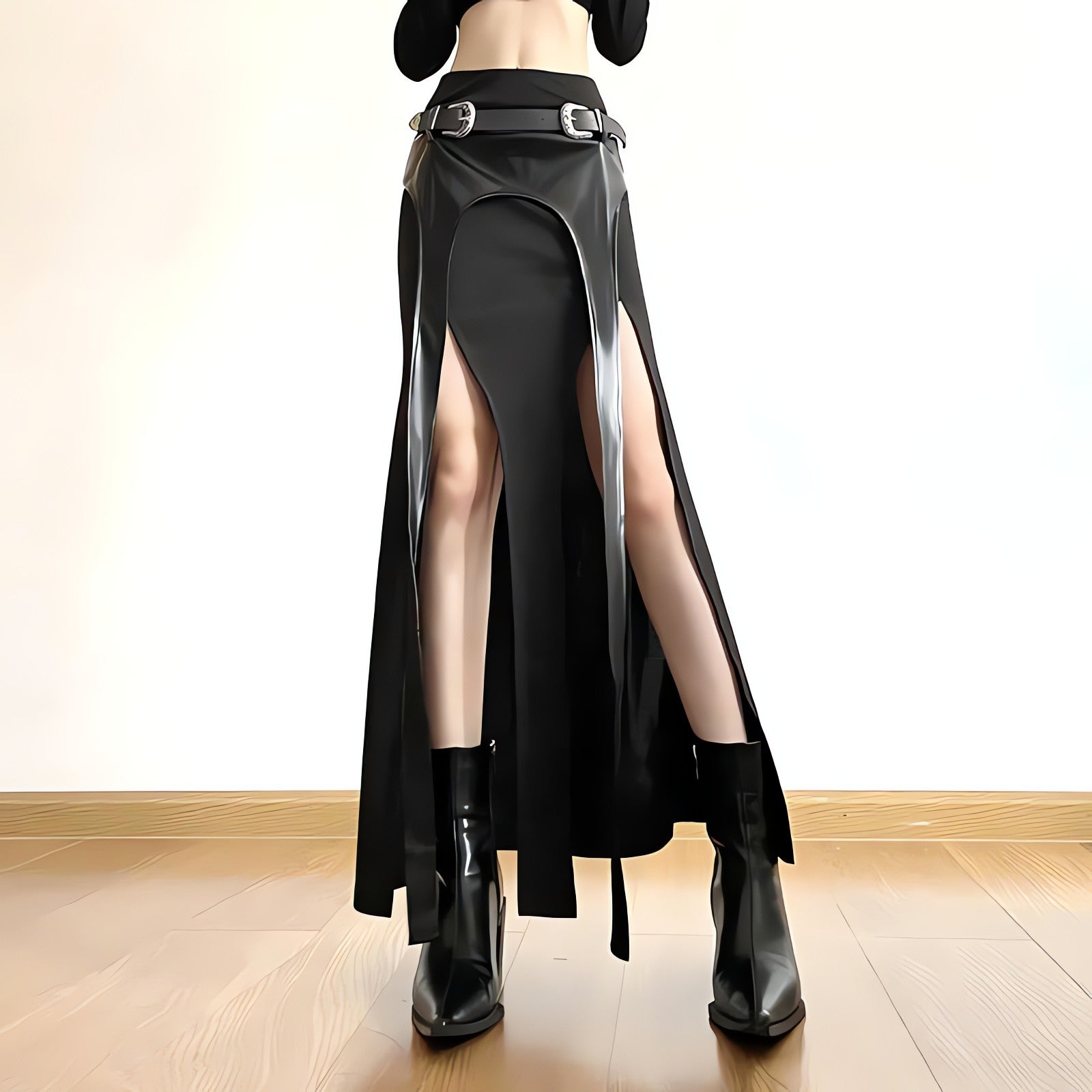 Goth Double Slit Maxi Skirt - KAYSMAR