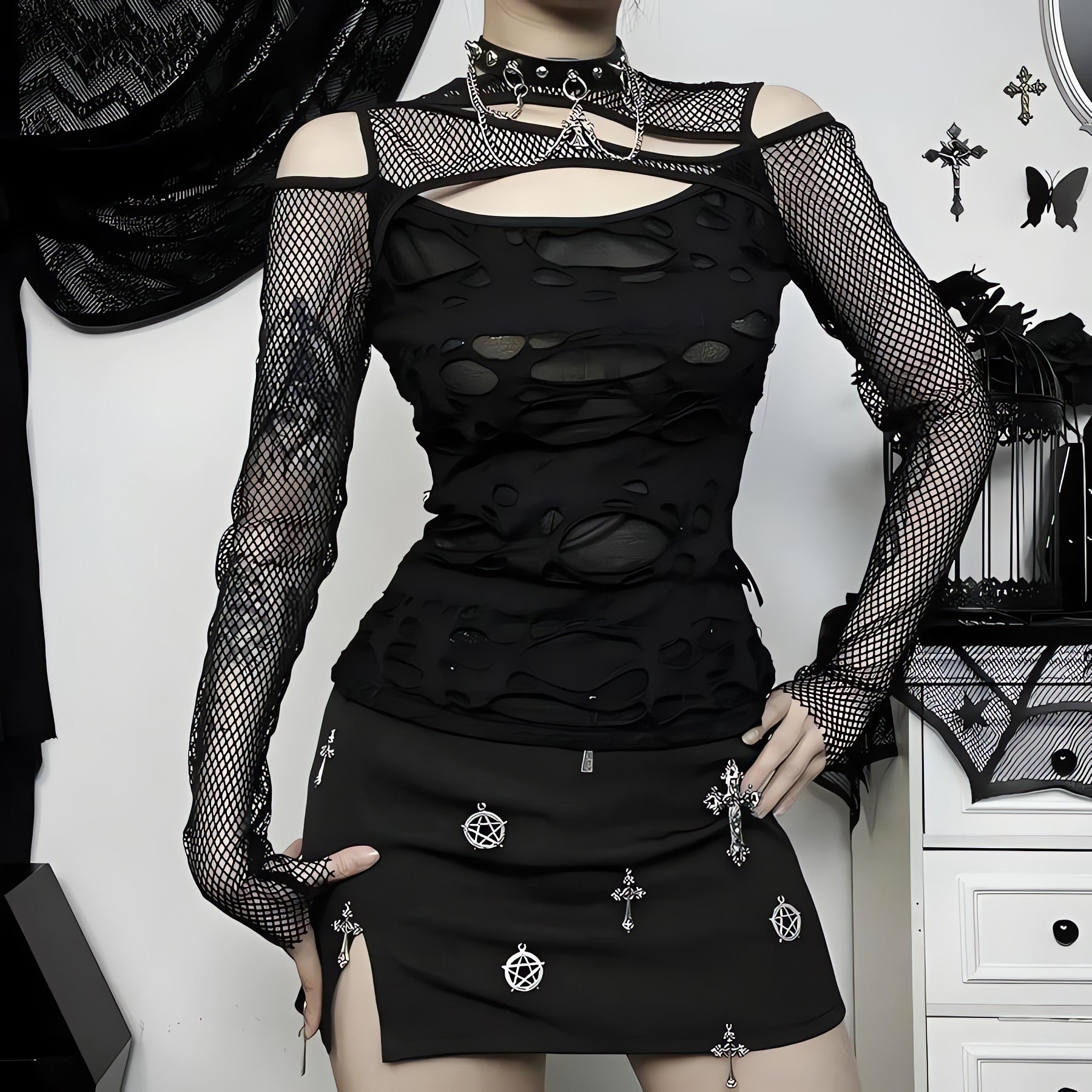 Goth Fishnet Ripped Top - KAYSMAR