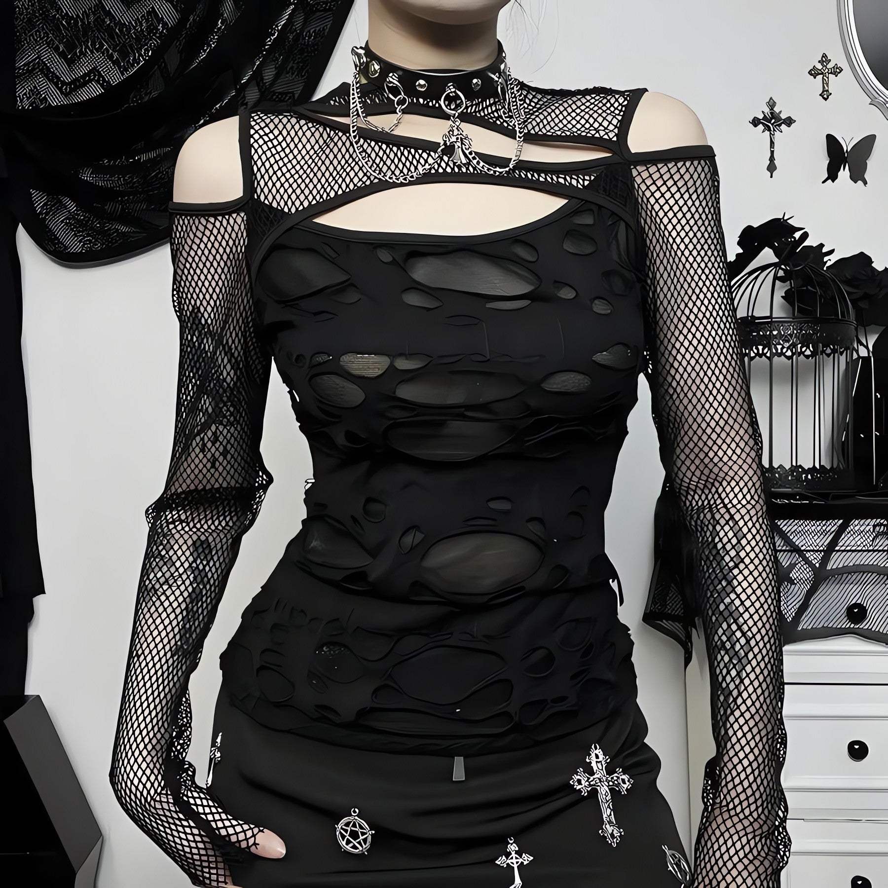 Goth Fishnet Ripped Top - KAYSMAR