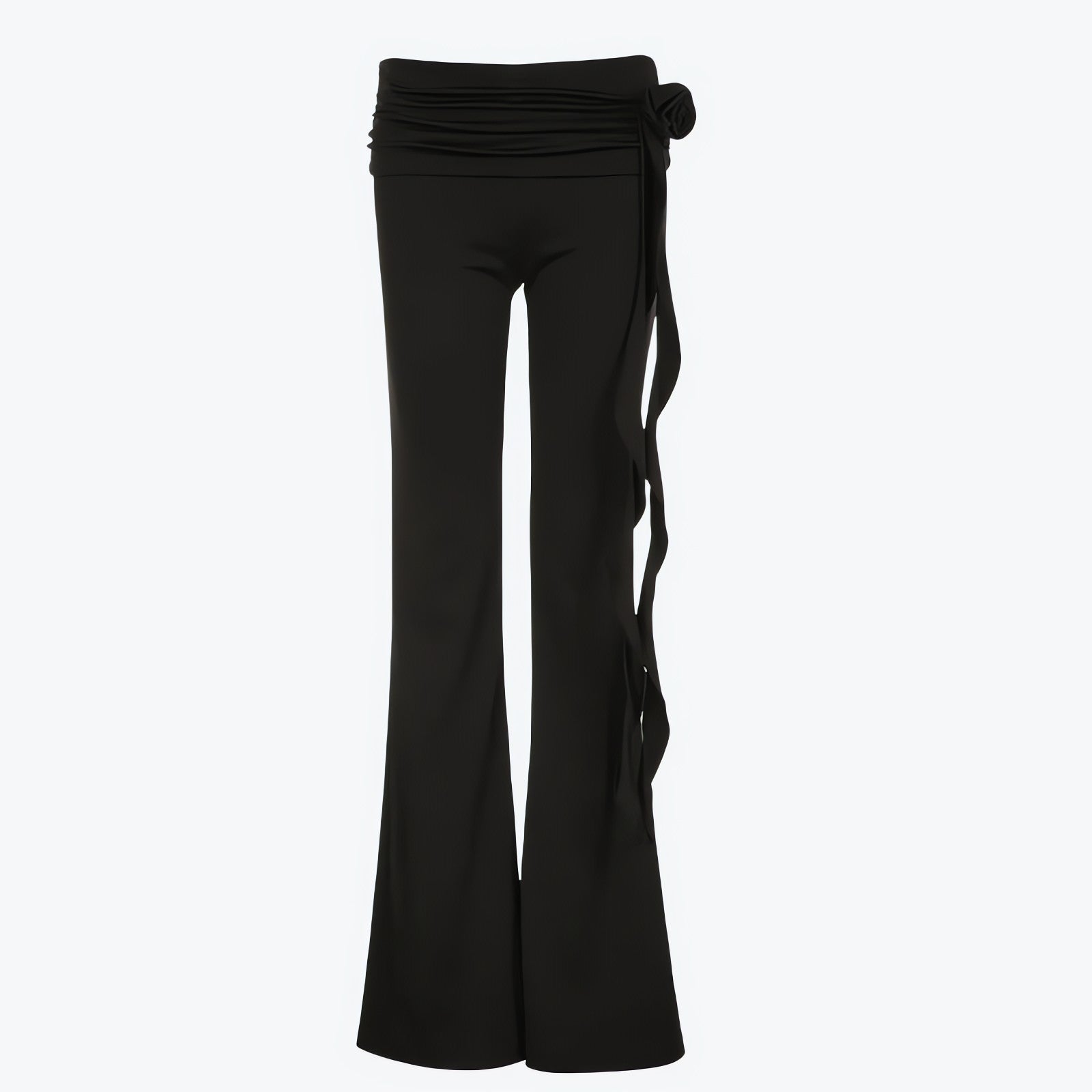 Goth Ruched Flower Flare Pants