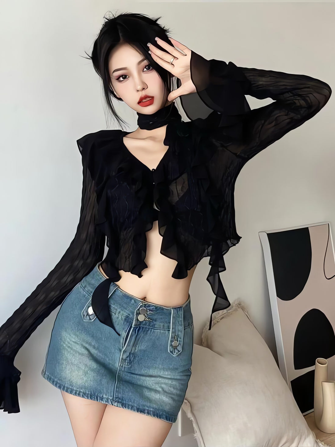 Goth Sheer Ruffled Blouse - KAYSMAR