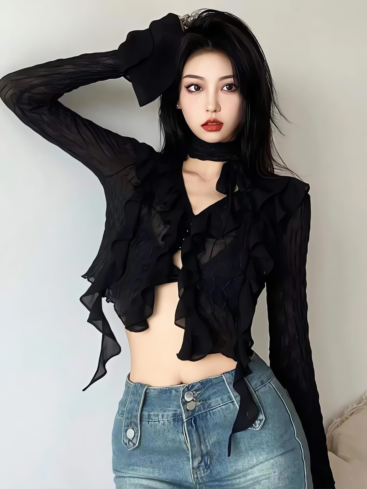 Goth Sheer Ruffled Blouse - KAYSMAR