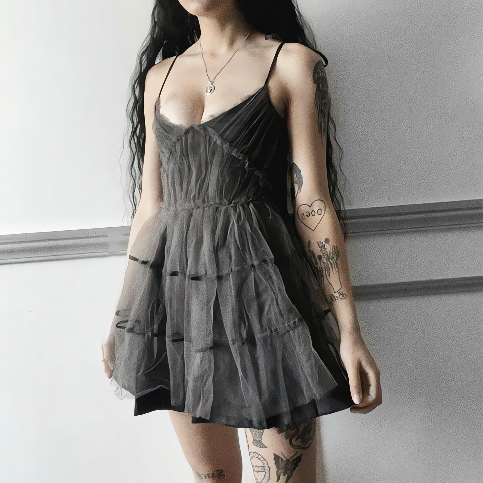 Goth Strap Patchwork Mini Dress - KAYSMAR
