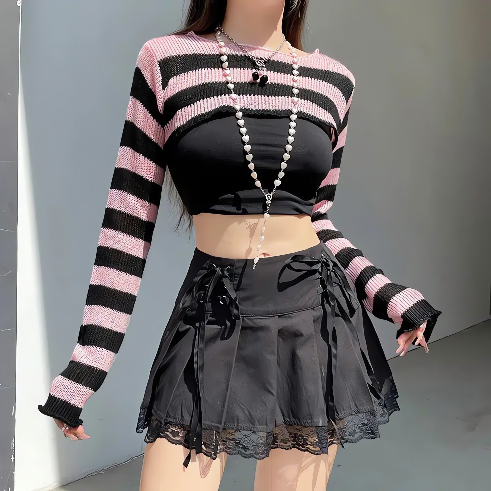 Goth Striped Knitted Shrug Sweater - KAYSMAR