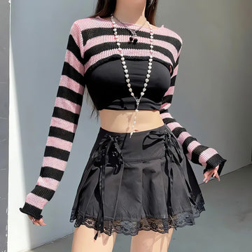 Goth Striped Knitted Shrug Sweater - KAYSMAR