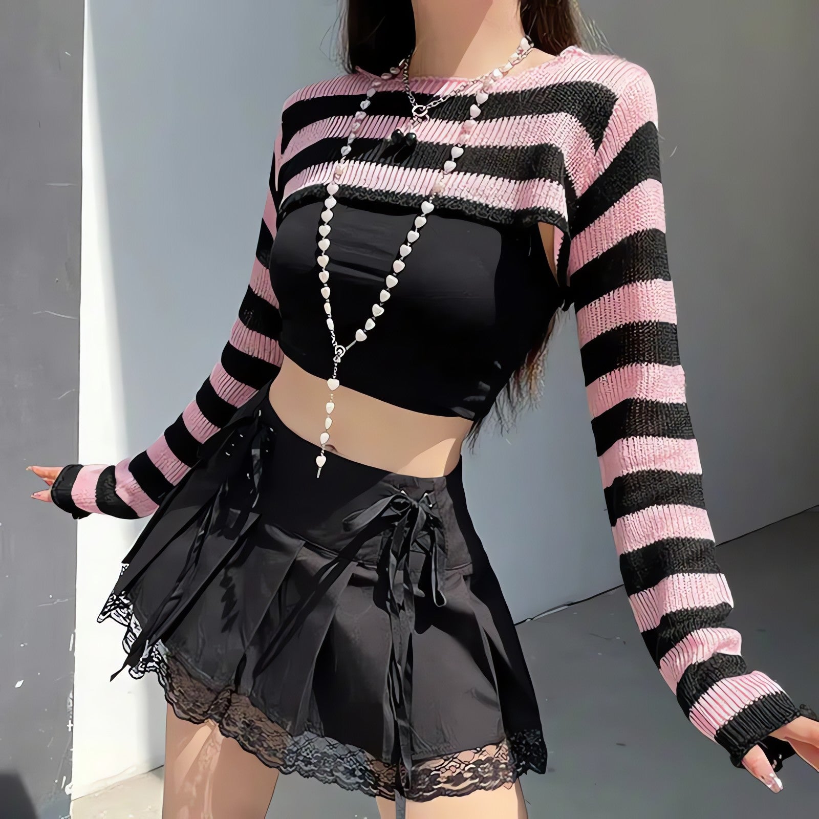 Goth Striped Knitted Shrug Sweater - KAYSMAR