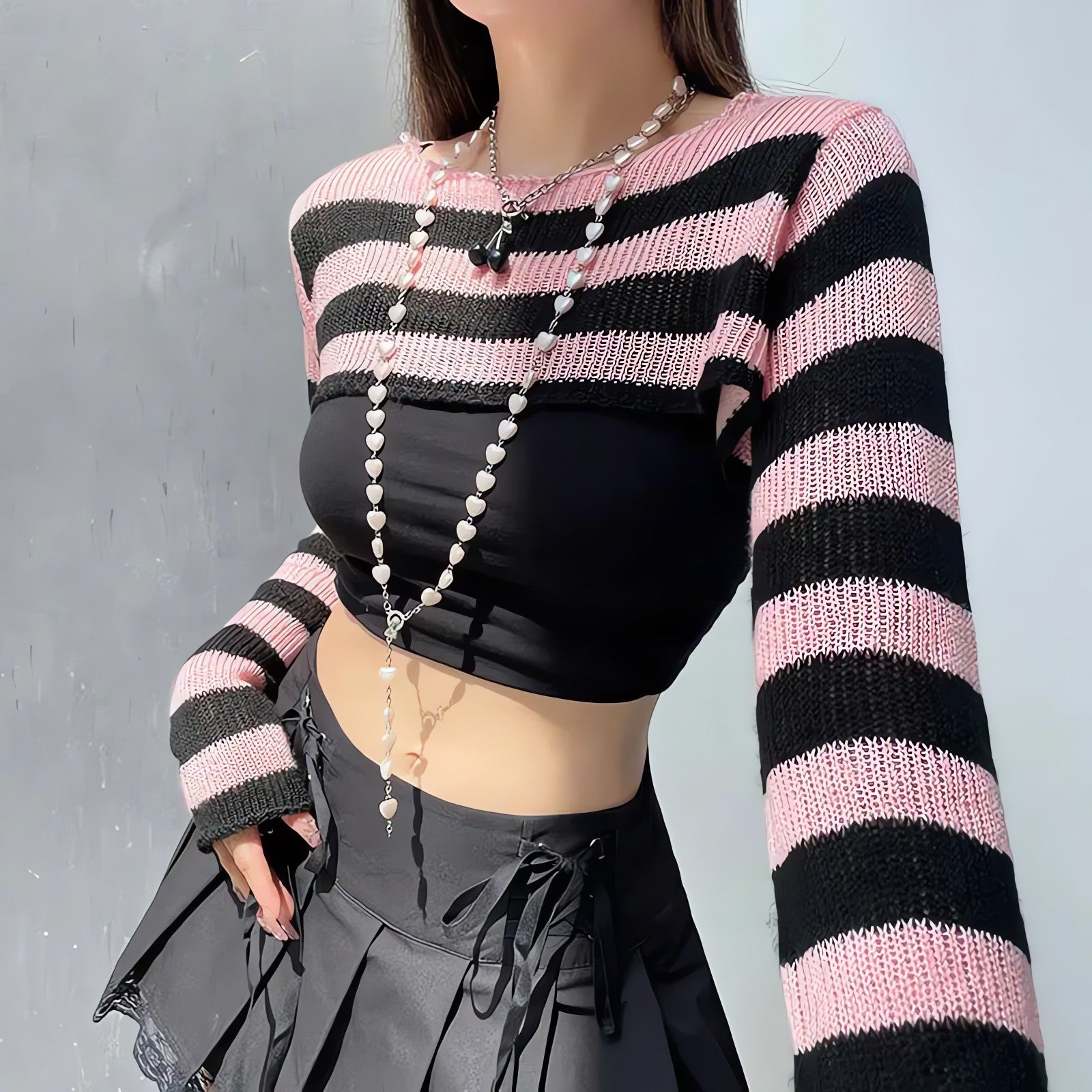 Goth Striped Knitted Shrug Sweater - KAYSMAR
