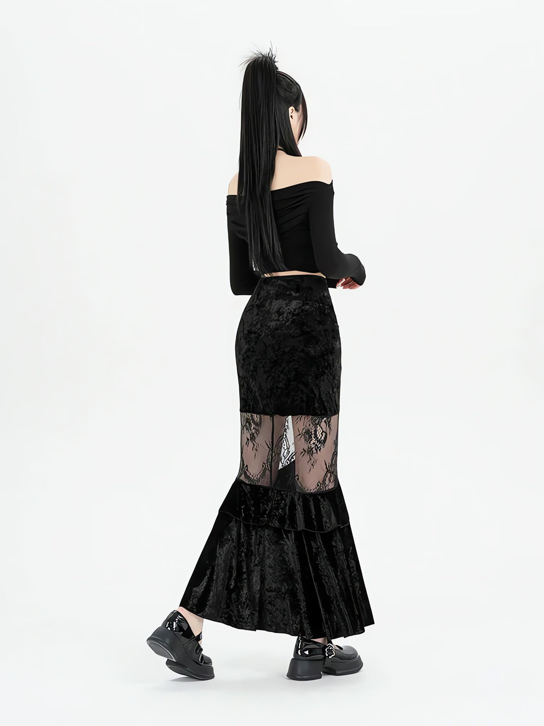 Goth Velvet Lace Maxi Skirt