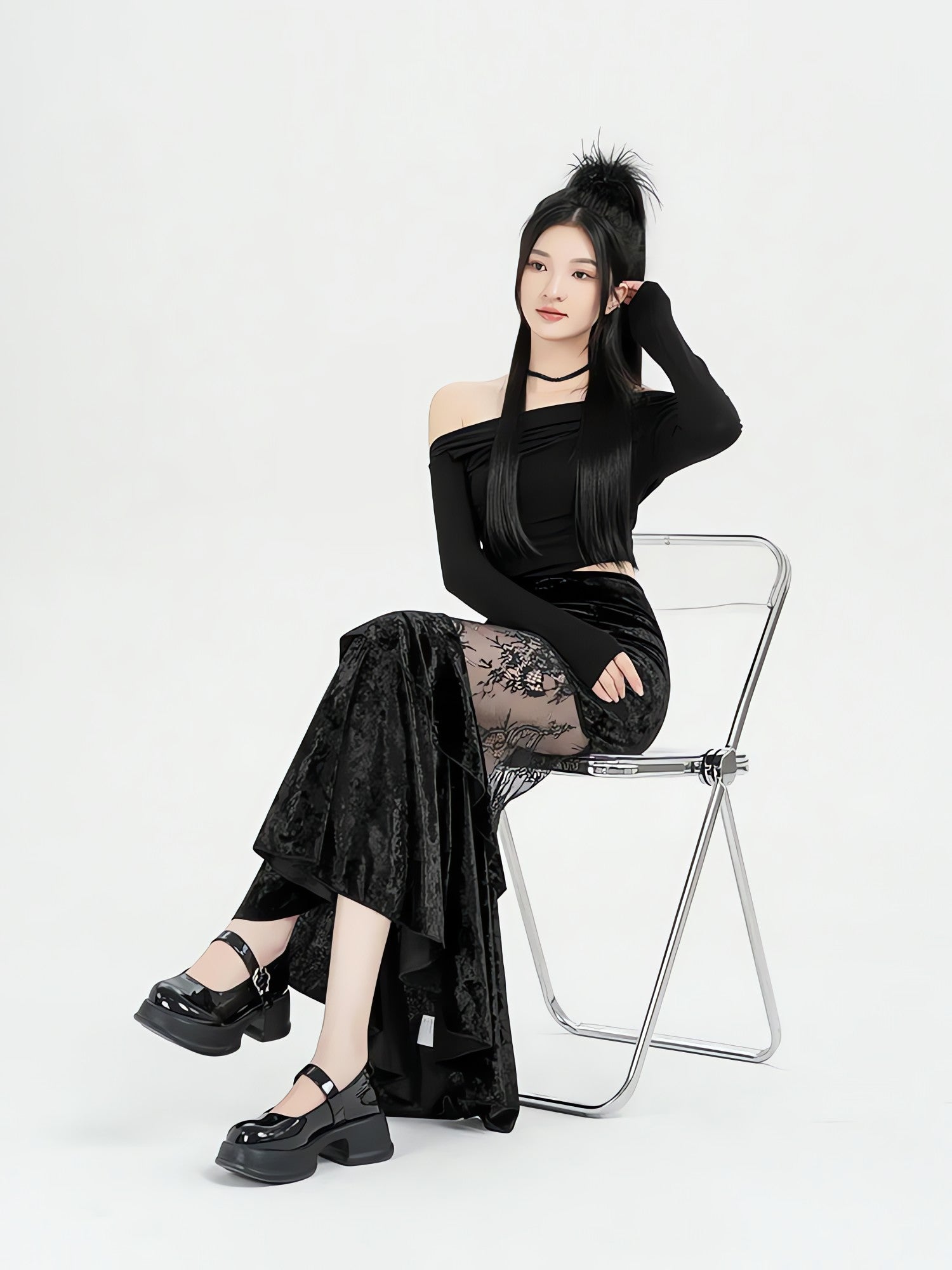 Goth Velvet Lace Maxi Skirt