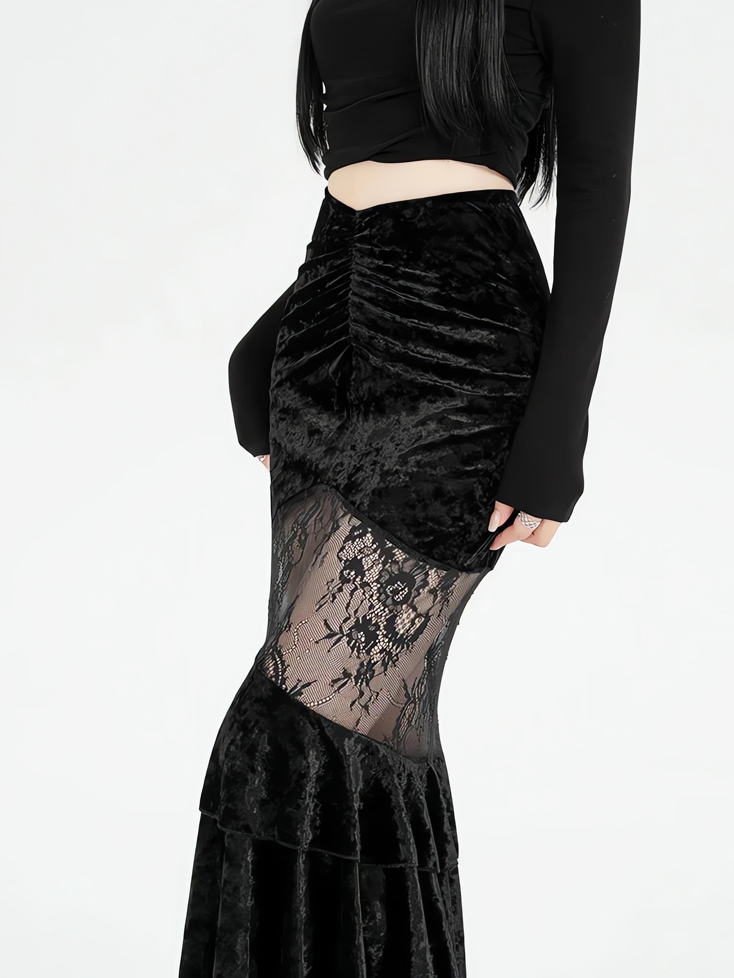Goth Velvet Lace Maxi Skirt