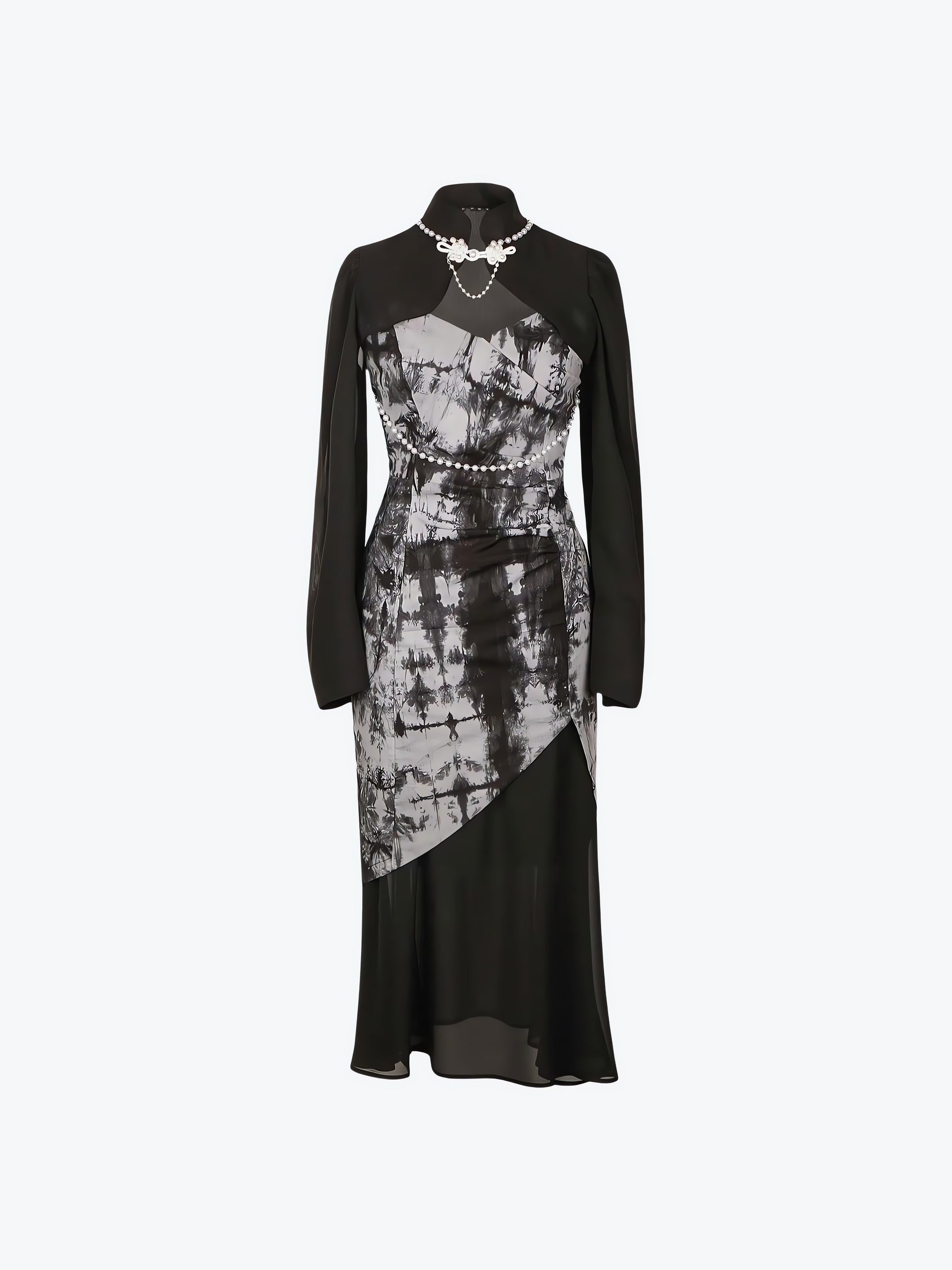 Goth Wide Sleeve Qipao Midi Dress - KAYSMAR