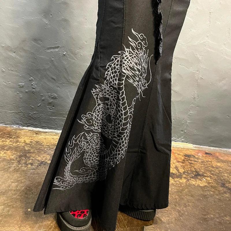Gothic Dragon Printed Maxi Skirt - KAYSMAR
