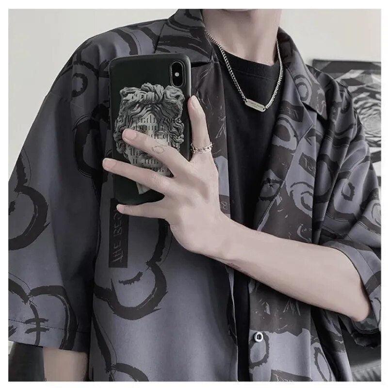 Graffiti Printed Short Sleeve Shirt - KAYSMAR