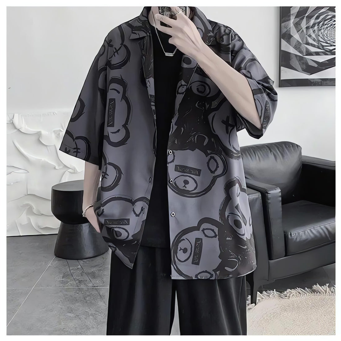 Graffiti Printed Short Sleeve Shirt - KAYSMAR