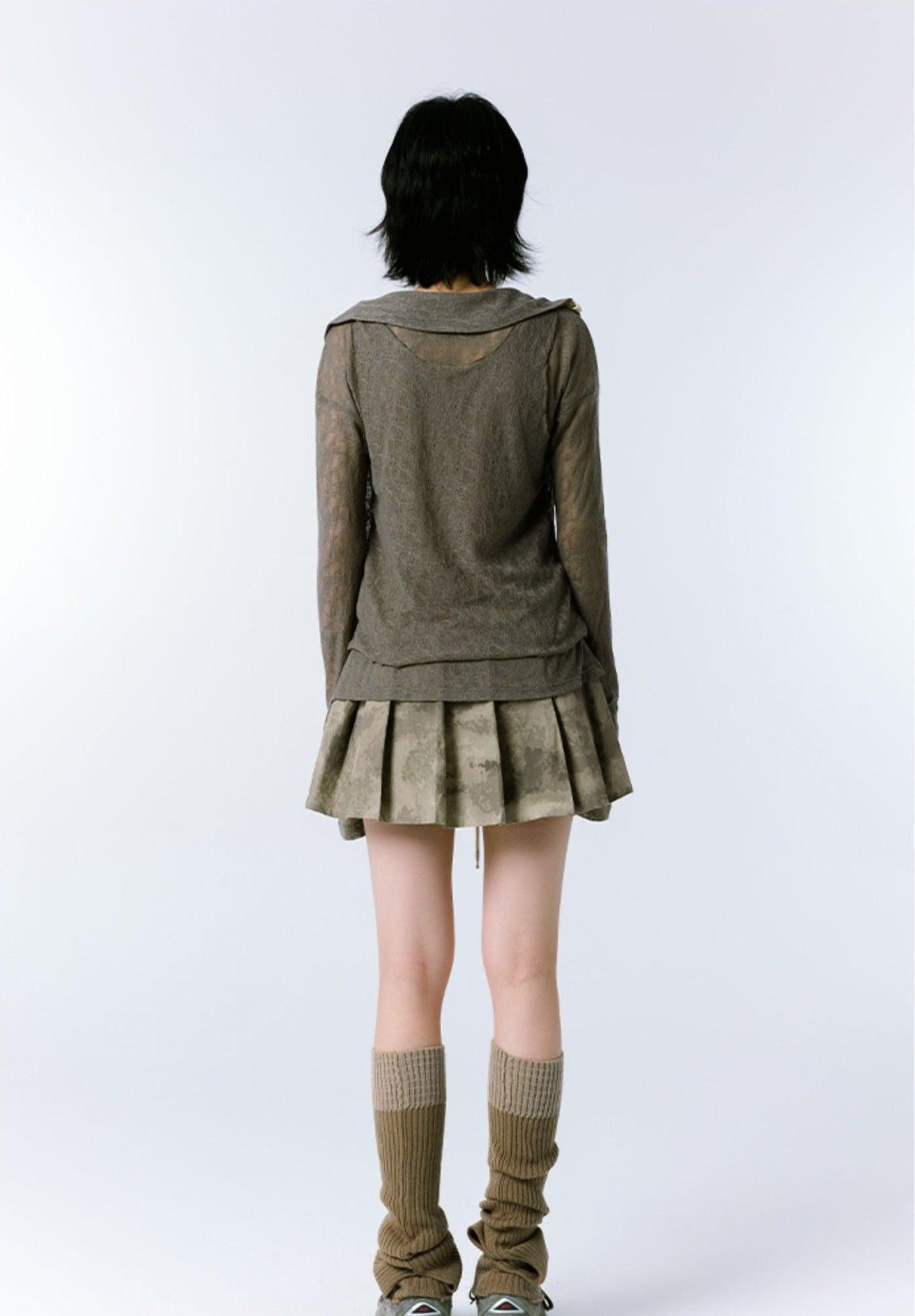 Grunge Asymmetric Long Sleeve Lace Top - KAYSMAR