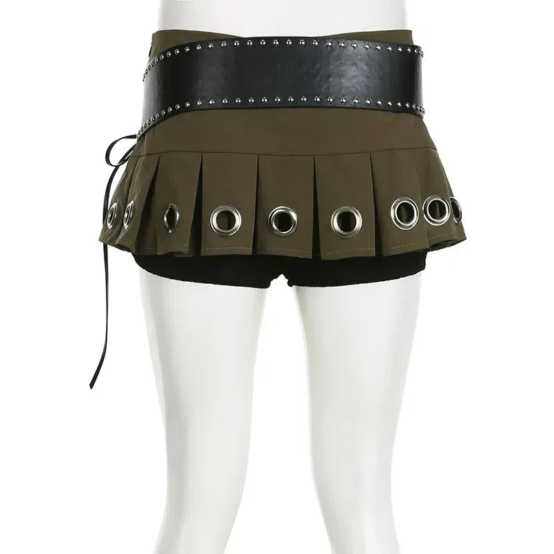 Grunge Belted Extra Mini Skirt - KAYSMAR