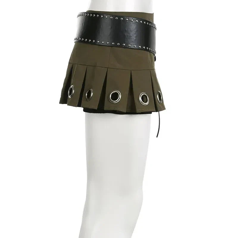 Grunge Belted Extra Mini Skirt - KAYSMAR