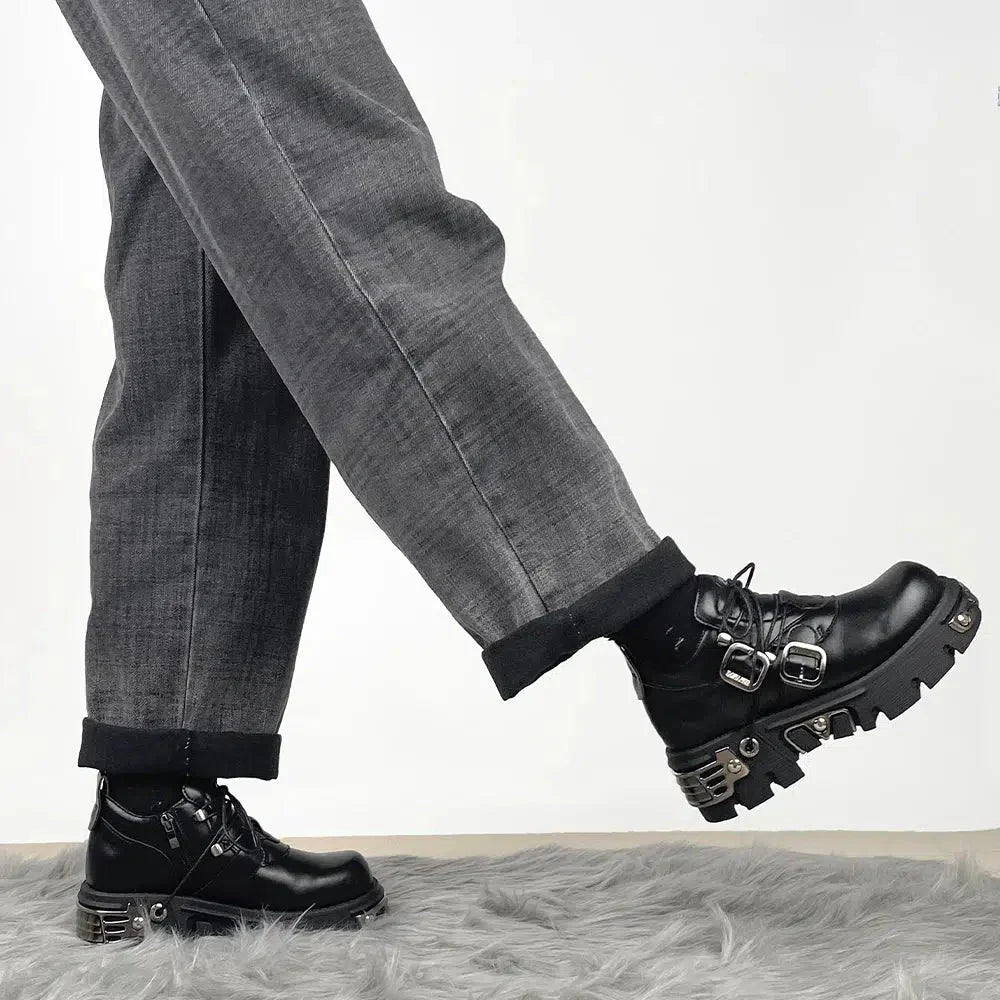 Grunge Belted Lace Up Platform Boots - KAYSMAR