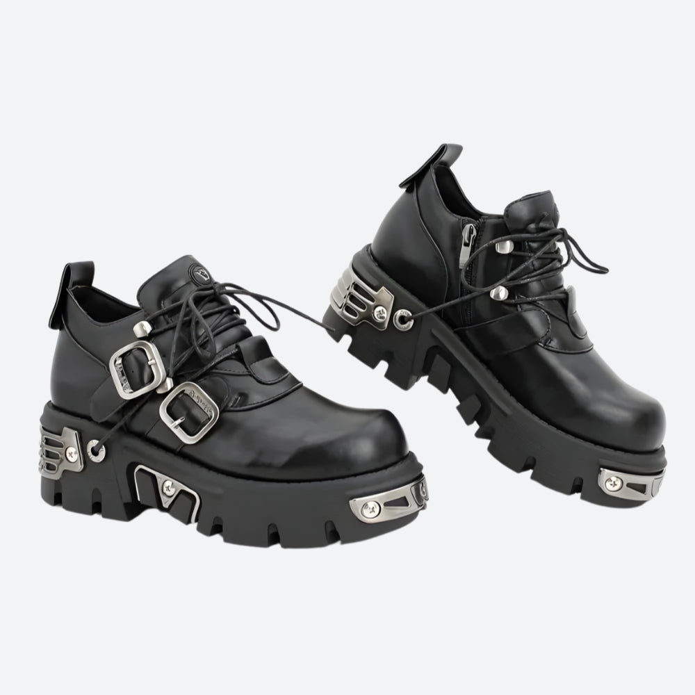 Grunge Belted Lace Up Platform Boots - KAYSMAR
