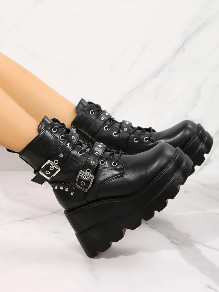 Grunge Belted Platform Boots - KAYSMAR