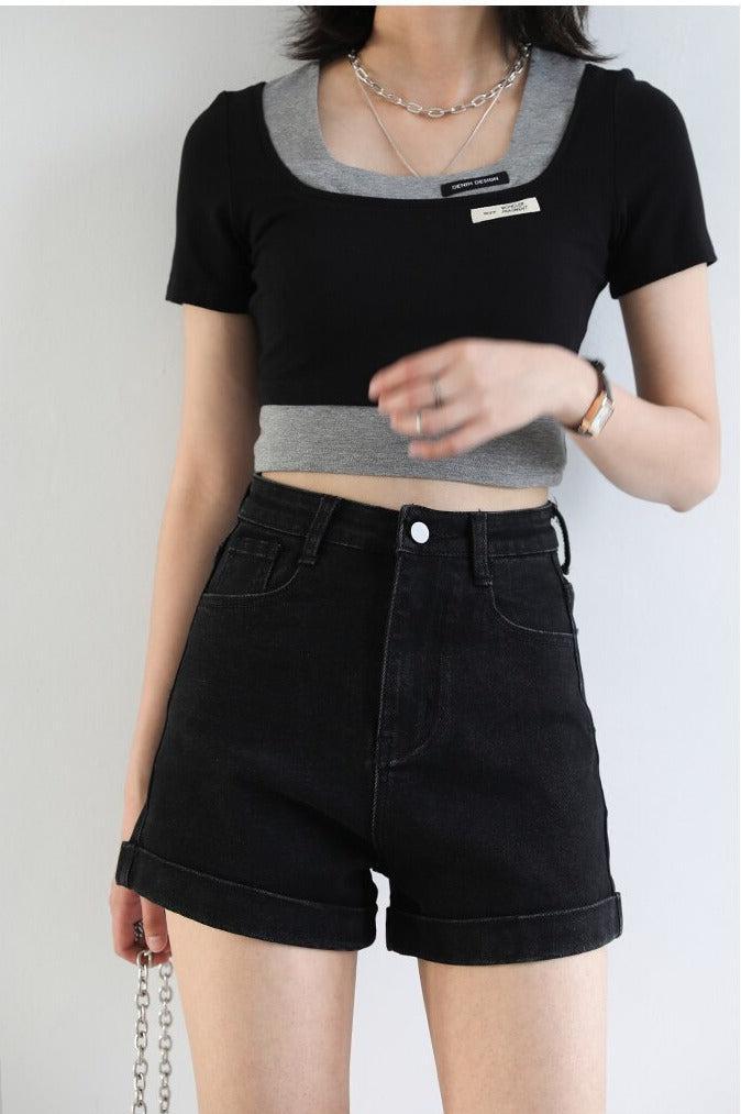 Grunge Black Jean Shorts - KAYSMAR