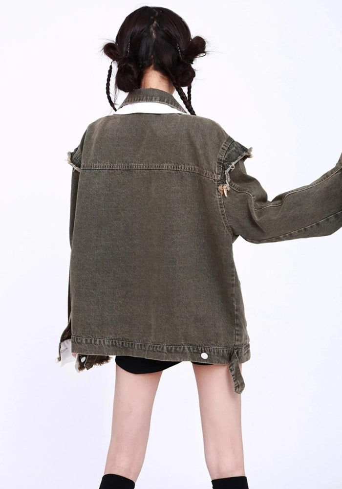 Grunge Button Up Oversized Denim Jacket - KAYSMAR