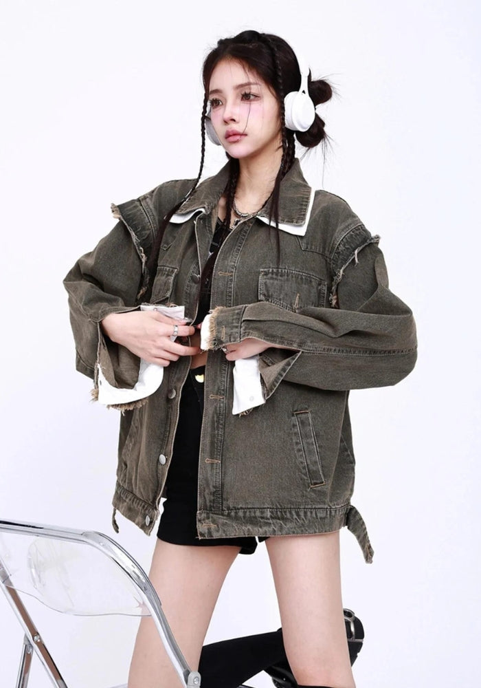 Grunge Button Up Oversized Denim Jacket - KAYSMAR