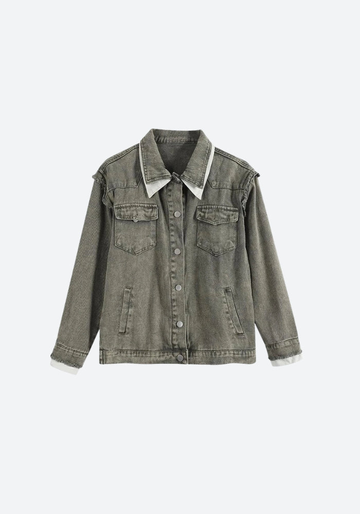 Grunge Button Up Oversized Denim Jacket - KAYSMAR