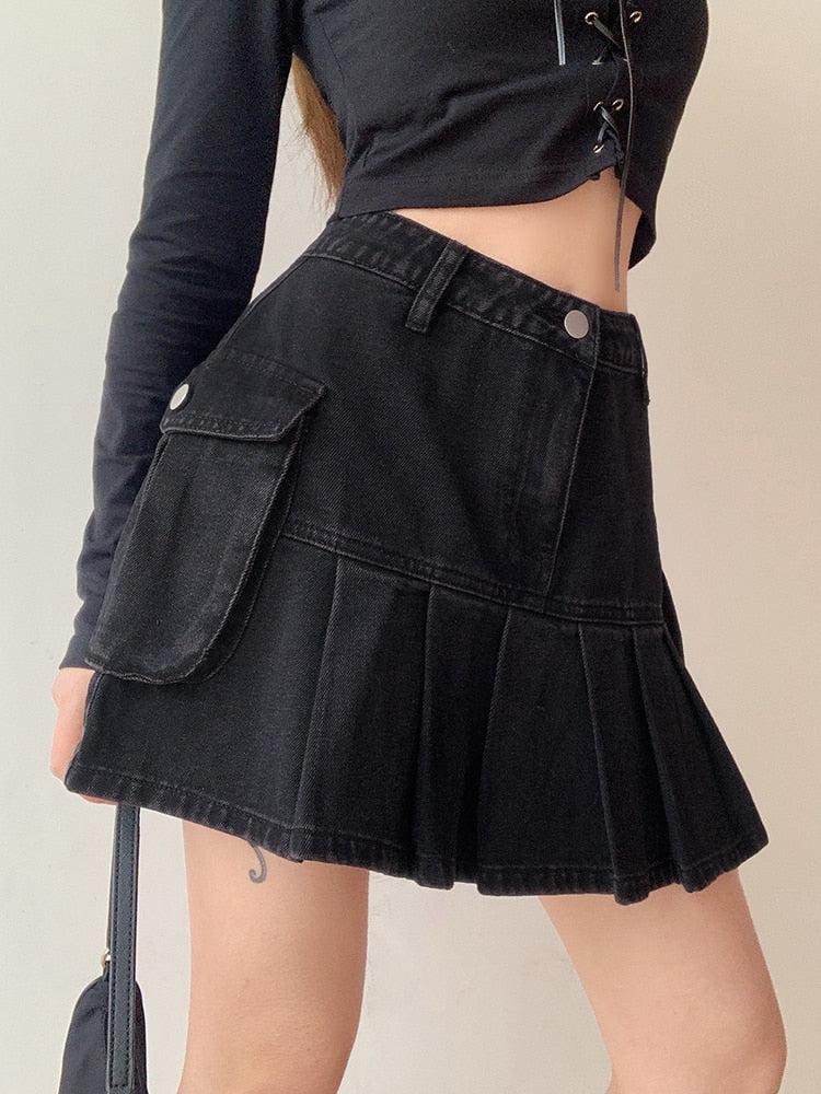 Grunge Cargo Denim Mini Skirt - KAYSMAR